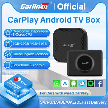CarlinKit Android TV Box Brezžični CarPlay AI Polje Android Auto Brezžični Adapter Qualcomm 8-Core GPS 4G+64 G Za Netflix Play Store