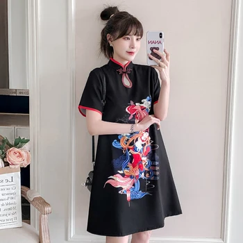 2021 Plus Velikost 3XL 4XL Black Stranka Priložnostne Qipao Tradicionalnih Kitajskih Oblačil Vintage Modern Izboljšano Cheongsam Obleko za Ženske